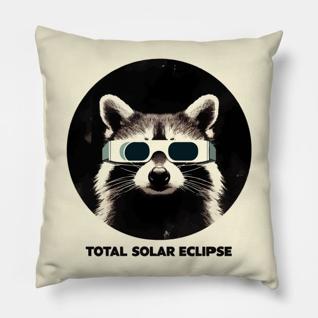 Total solar eclipse 2024 funny raccoon Pillow by TomFrontierArt