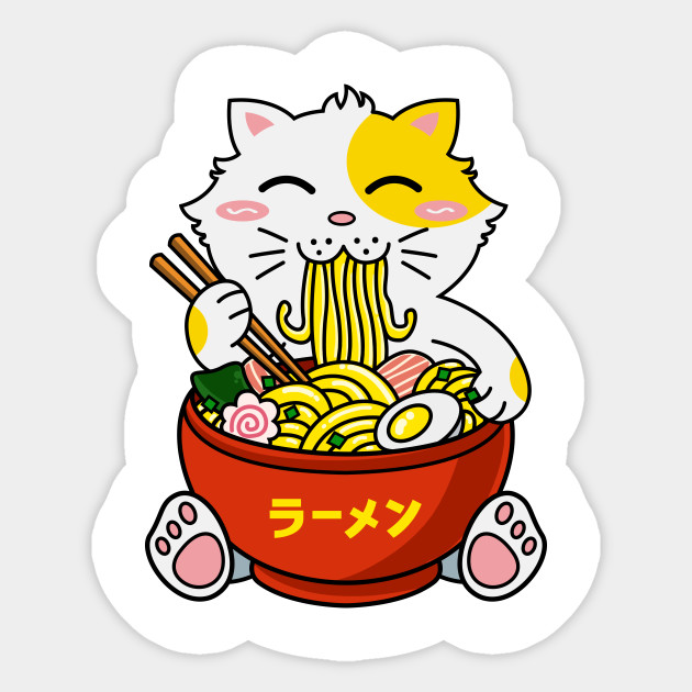 Kawaii Cat Eating Ramen Noodles Kawaii Cat Eating Ramen Noodles