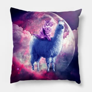 Outer Space Galaxy Kitty Cat Riding On Llama Pillow