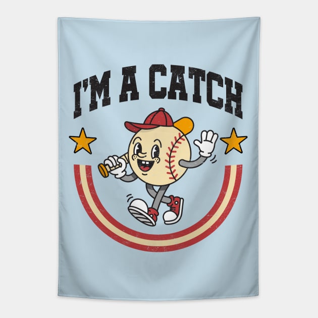 I'm A Catch: Funny Vintage Cartoon Baseball Tapestry by TwistedCharm