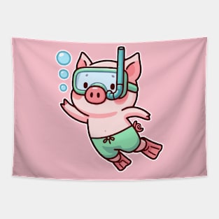 Cute pig Snorkeling Tapestry