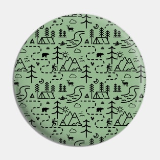 Camping Hiking Kayaking Mountains Minimalist Simple Map Icon Art Pin
