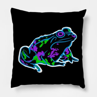 Blue Neon Frog With White Outline Pillow