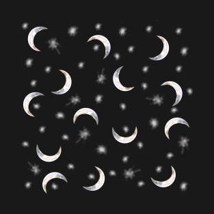 Crescent Moons and Stars - Black T-Shirt