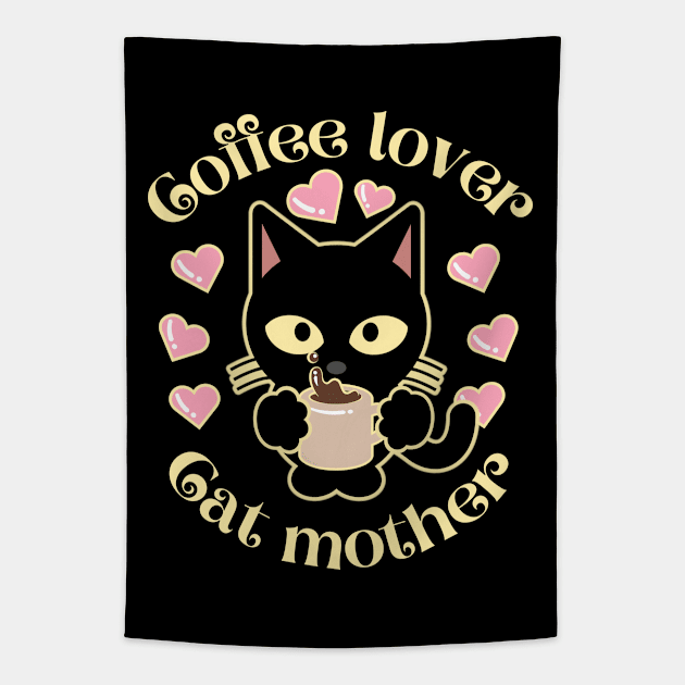 Coffee Lover Cat Mother Tapestry by FullOnNostalgia