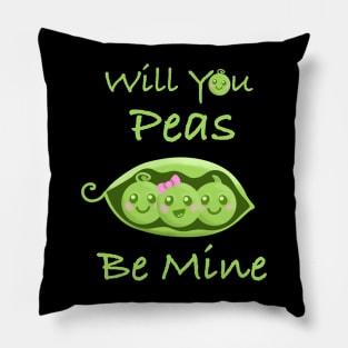 Peas Be Mine Cute Kawaii Food Pun Valentine’s Day Funny Pillow