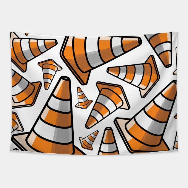 Traffic Cone - Orange and White Pattern Tapestry by hoddynoddy