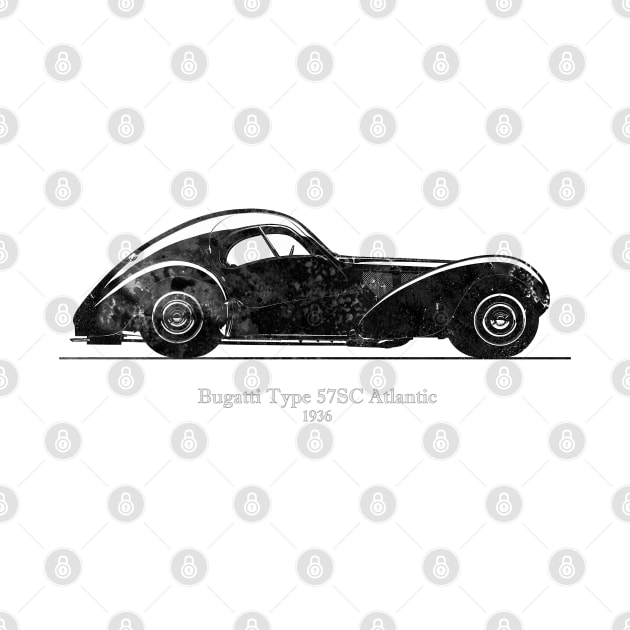 Bugatti Type 57 SC Atlantic 1936 - Black and White 01 by SPJE Illustration Photography