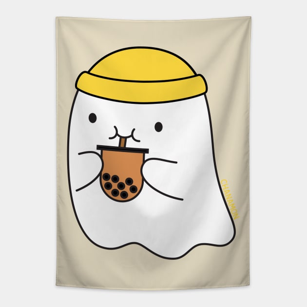 Bubble Tea Ghost Tapestry by Made by Chanamon