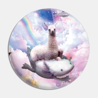 Space Llama Riding Axolotl - Rainbow Pin