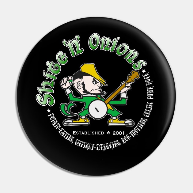 Shite 'n' Onions Folk Punk Banjo Leprechaun (White print) Pin by Tip-Tops