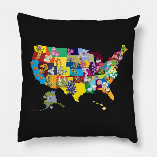 US State Flower Map Pillow by Lavenderbuttons