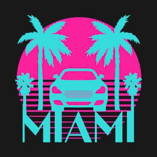 Vintage Miami sunset car and palm trees T-Shirt