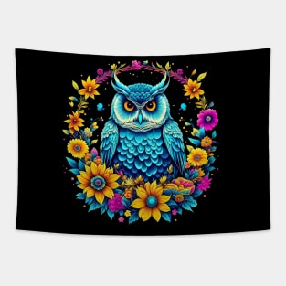 Colorful Owl with florals Tapestry