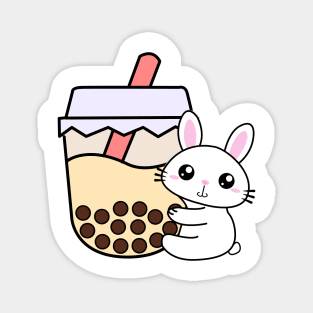 Sweet Baby Rabbit Hugs Bubble Tea Kawaii Cream Boba Tea Magnet