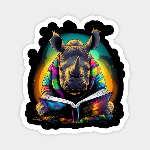 Rhinoceros Reads Book Magnet by JH Mart