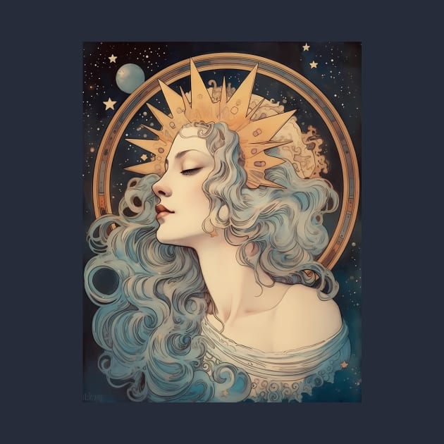 Art Nouveau Moon Lady by Pixelchicken