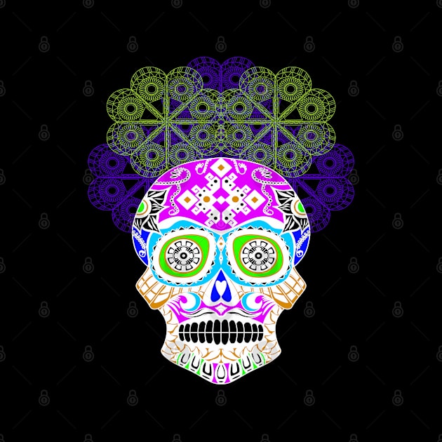 ñanduti night light ecopop skeleton catrina head in street graffiti style artsy 2 by jorge_lebeau