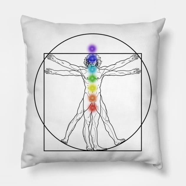 Vitruvian Man DaVinci Chakras Yoga Mediation Pillow by Chakra Shine