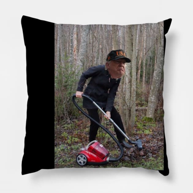 Trump is raking leaves to prevent forest fires Pillow by WickedAwesomeTees