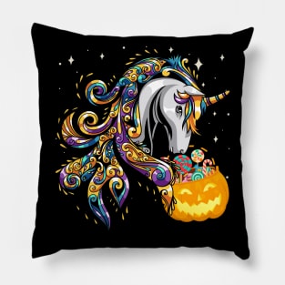 Cute Candy Corn Unicorn Halloween Top Pillow