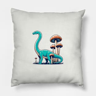 Cute simple Dinosaur Brontosaurus in Mushroom Garden Pillow