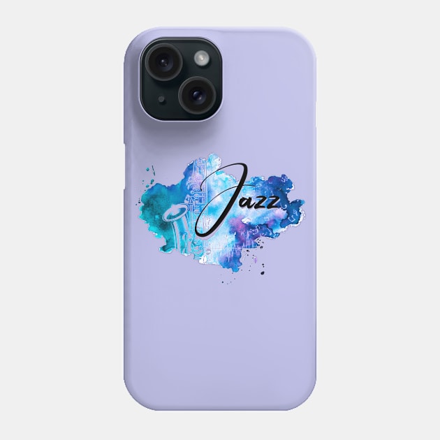 Womens Jazz Blue Music Notes Saxophone Colored Artwork Phone Case by Designs by Romeo