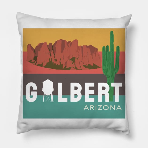 Gilbert Arizona Water Tower Cactus Superstition Mountains Pillow by Hevding