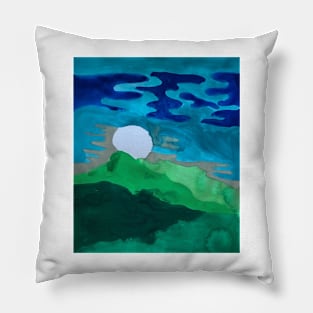 Blue-Green Gouache landscape study Pillow