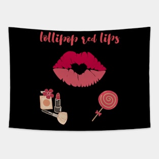 Lollipop red lips. Girly lipstick makeup candy Tapestry