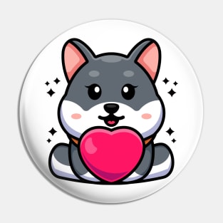 Cute baby husky dog cartoon with love Pin