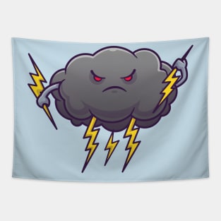 Cute Angry Cloud Storm With Thunder Cartoon Tapestry