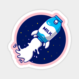 Milk Rocket Launching In Space Cartoon Magnet