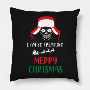 I Am So Freaking Merry Christmas Skull - Funny Santa Clause Skull Pillow