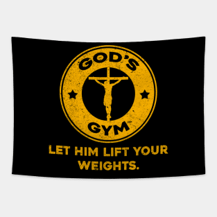 God'S Gym Inspirational Bodybuilder Christian Gym Tapestry