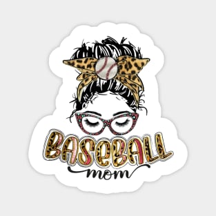 Baseball Mom Messy Bun Leopard Magnet