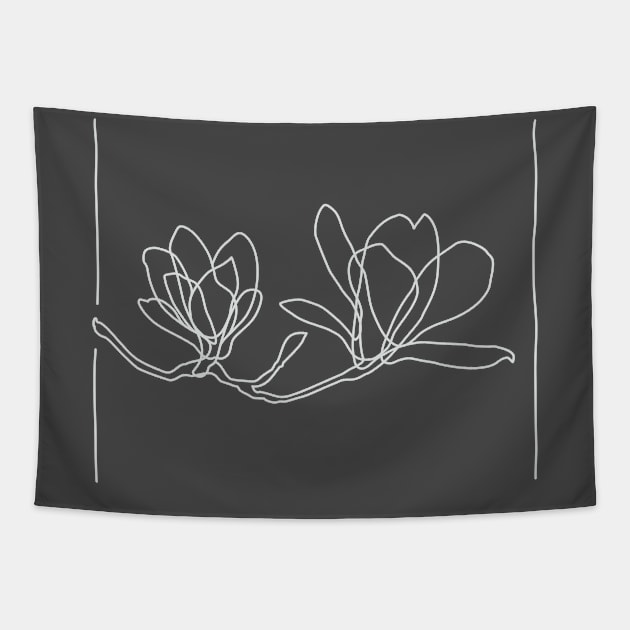 Magnolia Flowers Line Drawing - White Tapestry by EnvelopeStudio