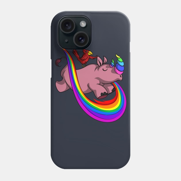 Rhino Unicorn And Funny Parrot Fantasy Rainbow Cartoon Phone Case by underheaven