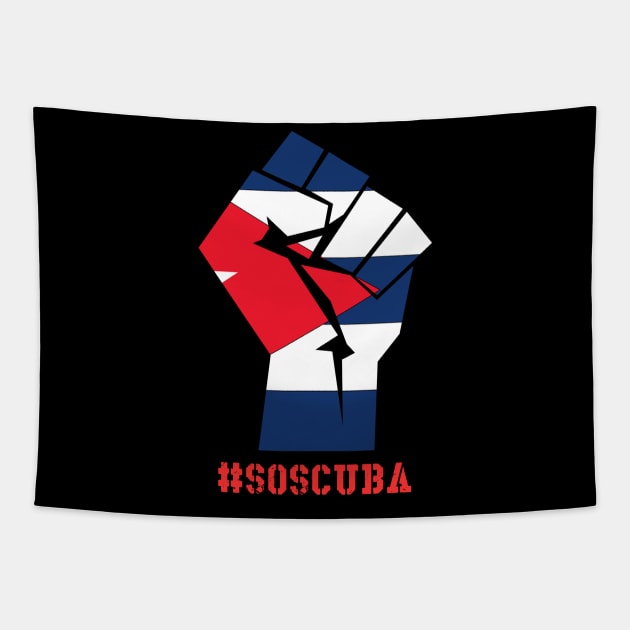 Cuban Protest Fist S.O.S. Cuba Libre Libertad #SOSCuba Lucha Tapestry by Johner_Clerk_Design