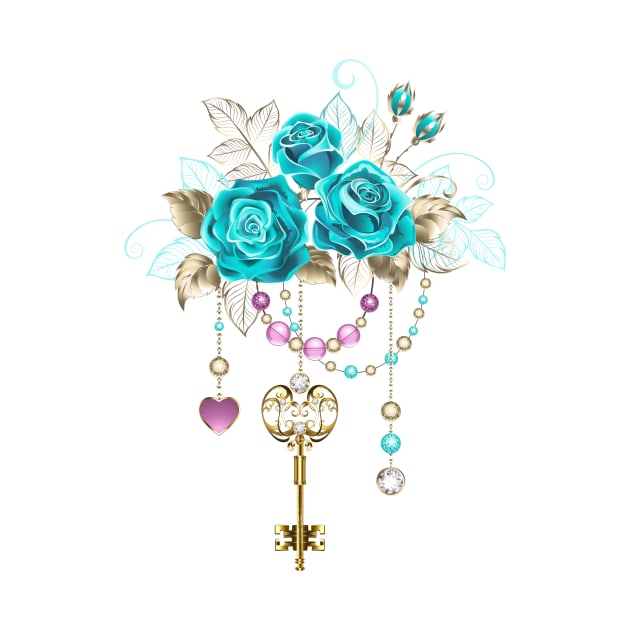 Turquoise Roses with Keys by Blackmoon9