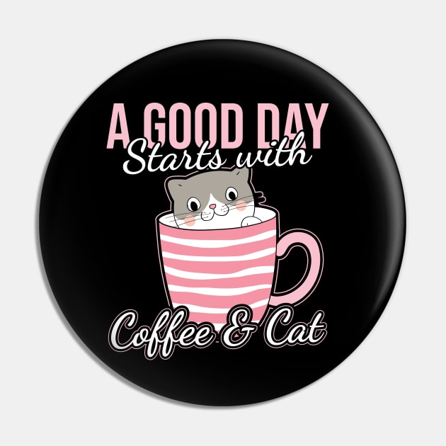 Cat and Coffee Funny Kitty Cat Lover Pin by aneisha