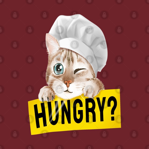 Cat in Chef hat Holding hungry sign by stark.shop