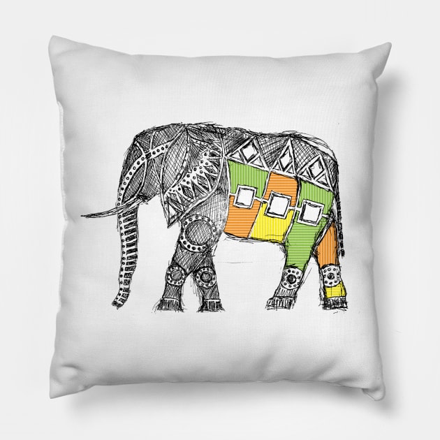 African Elephant Sketch Pillow by Hinterlund
