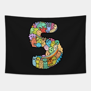 Number 5 five - Funny and Colorful Cute Monster Creatures Tapestry