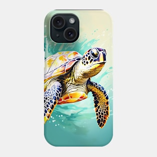 Sea Turtle Surrounded by Splashes of Watercolor Phone Case