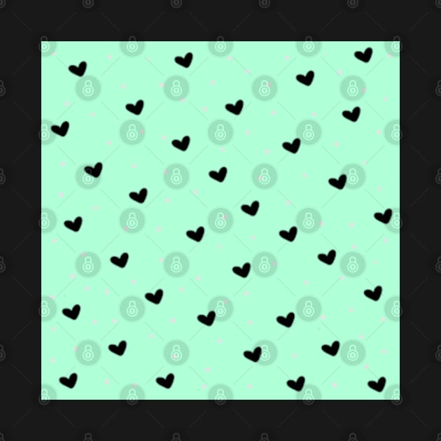 Cute Black Hearts on Green Background by WBArtwork