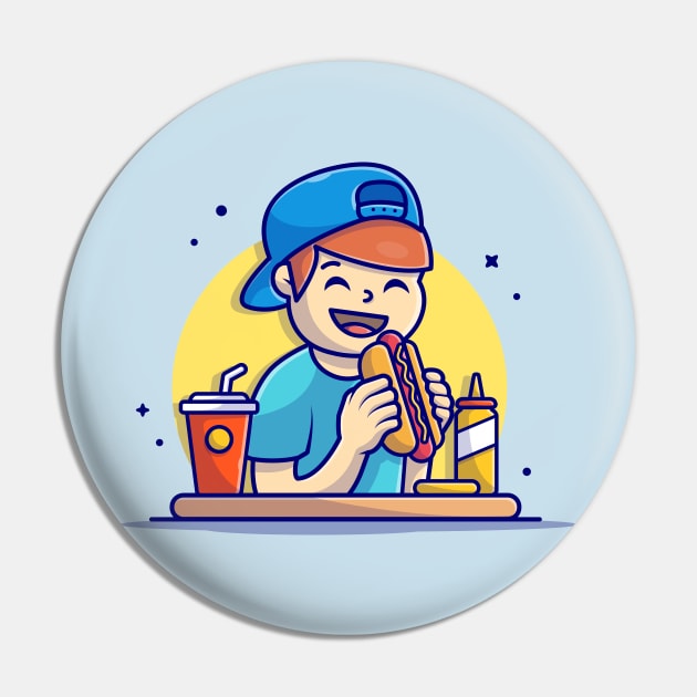 Happy Man Holding and Eating Hotdog with French Fries, Soda, and Mustard Cartoon Vector Icon Illustration Pin by Catalyst Labs