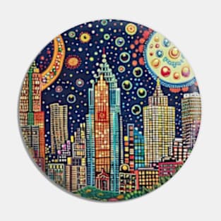 Funky Atlanta Georgia City Skyline Cityscape Colorful Art Pin