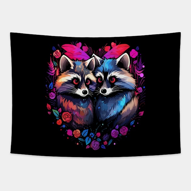 Raccoon Couple Valentine Tapestry by JH Mart