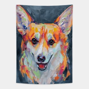 Conceptual abstract painting of a welsh corgi pembroke muzzle. Tapestry